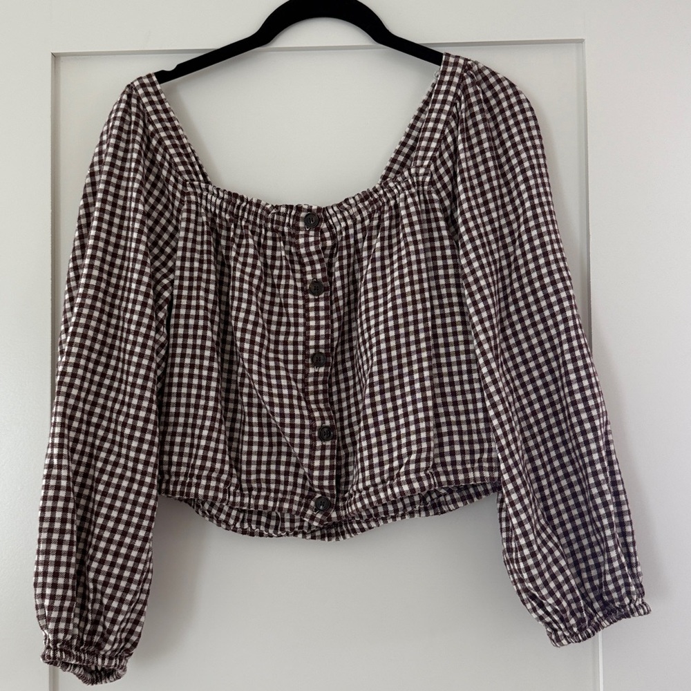 Madewell Brown Checkered Blouse